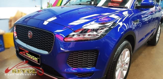 The Jaguar E-Pace from a side angle after the titanium coating.