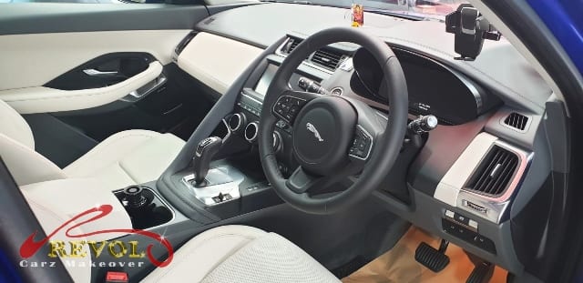 The Jaguar E-Pace parked in the workshop, freshly coated.