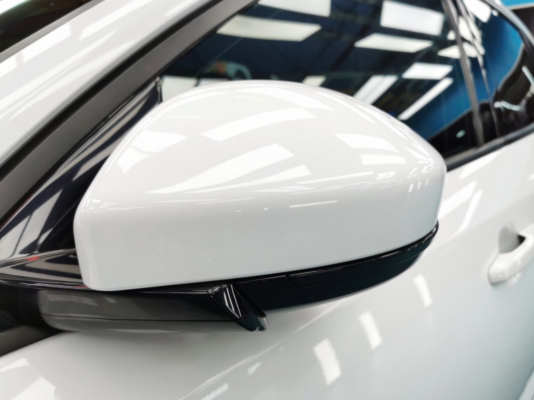 Front three-quarter view of the Jaguar E-Pace after coating.