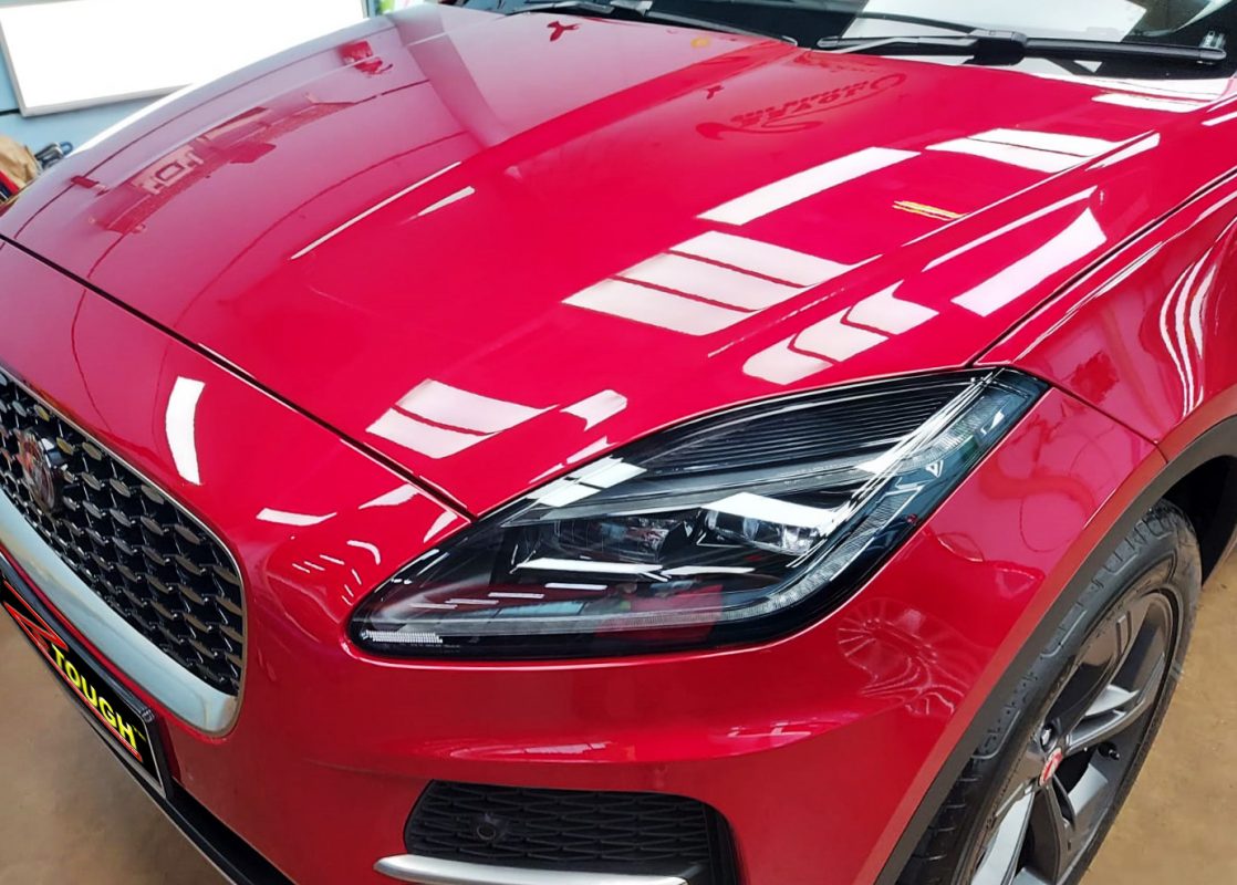 The Jaguar E-Pace from a side angle after the titanium coating.