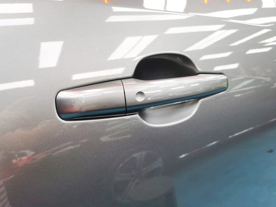 Front three-quarter view of the Jaguar F-Pace after coating.
