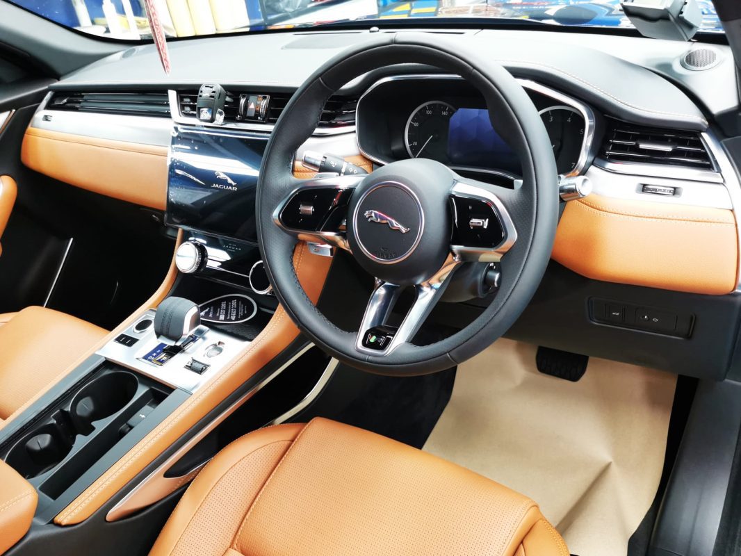 The Jaguar F-Pace parked in the workshop, freshly coated.