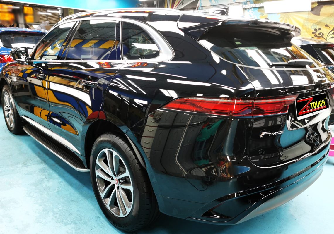Rear quarter of the Jaguar F-Pace, glossy and protected.