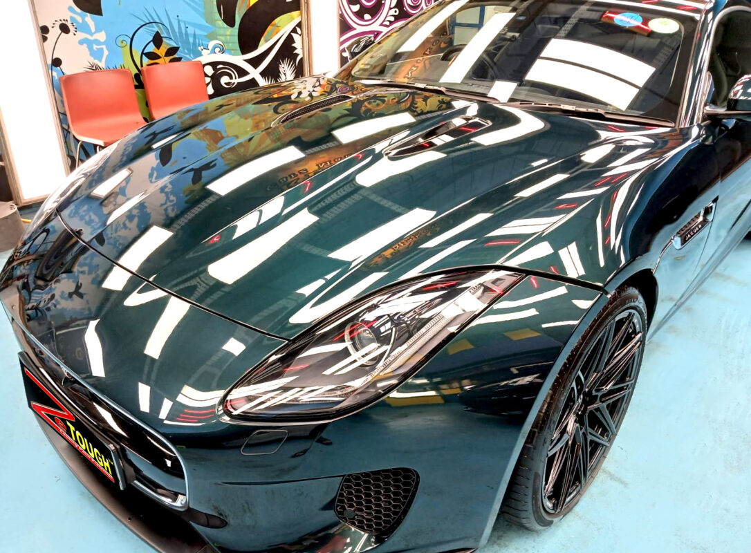 Side angle of the Jaguar F-Type after the ceramic coating.