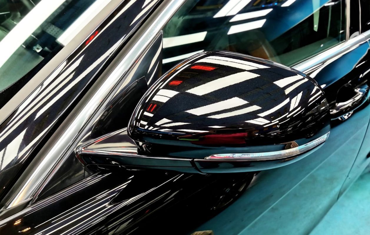 Front three-quarter view of the Jaguar XE after coating.