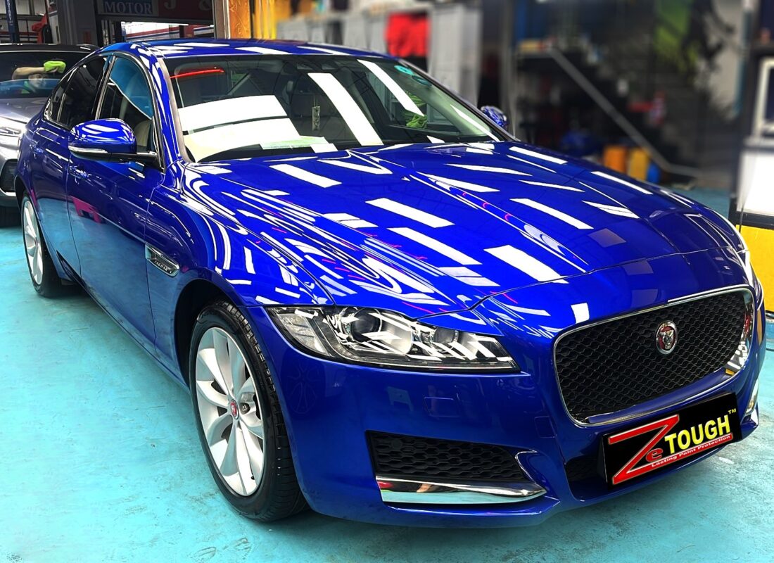 After: the Jaguar XF fully resprayed and coated, back to showroom condition.