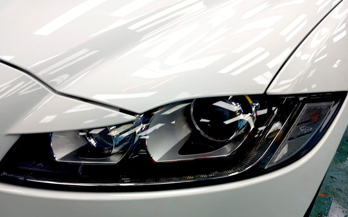 The XF's coated paintwork holding clean reflections.