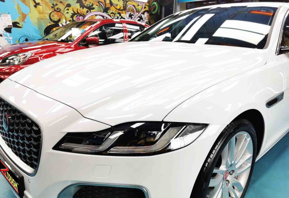 The Jaguar XF from a side angle after the titanium coating.