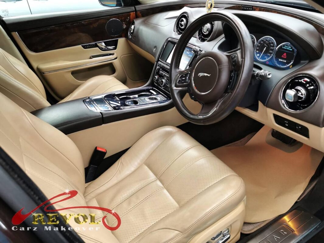 Front three-quarter view of the Jaguar XJL after coating.