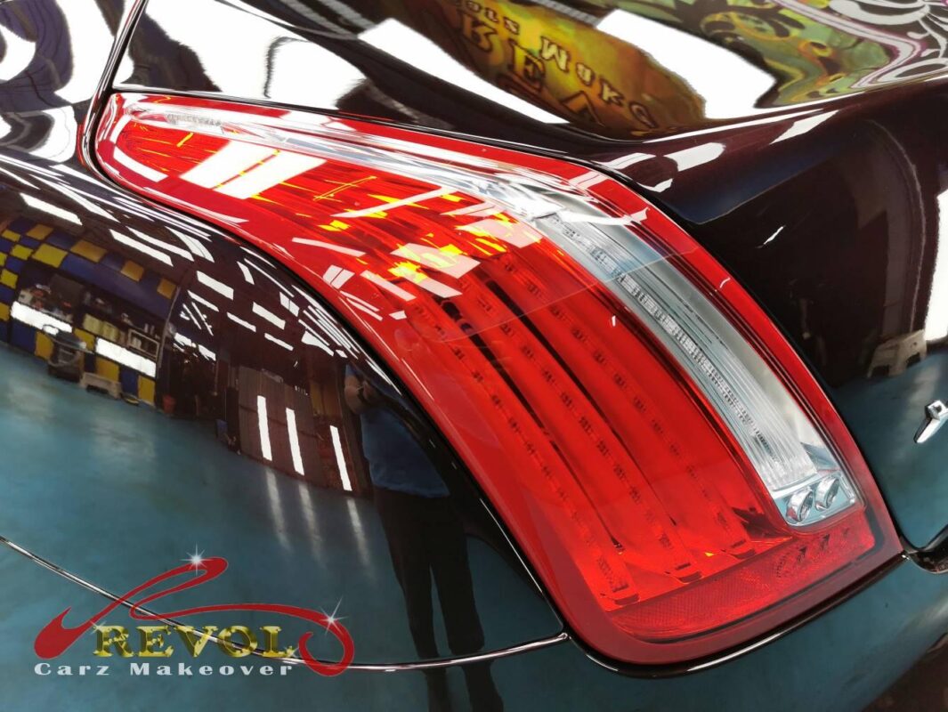 The XJL parked in the workshop, freshly coated.