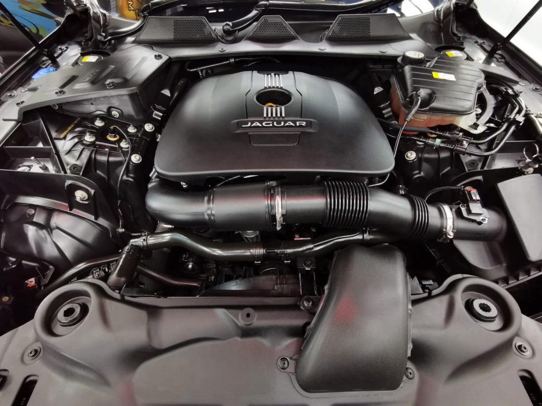 Front three-quarter view of the Jaguar XJL after coating.