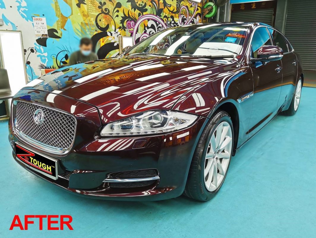 Jaguar XJL after spraying, ready for final stages.
