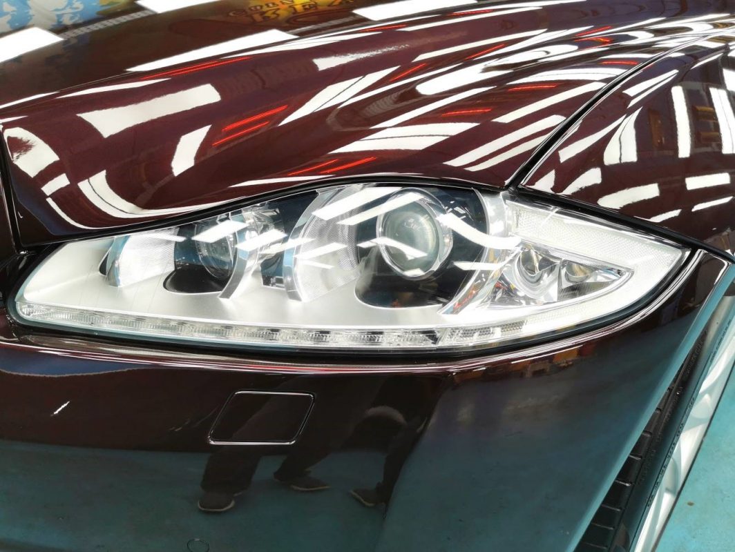 Front three-quarter view of the Jaguar XJL with the coating applied.