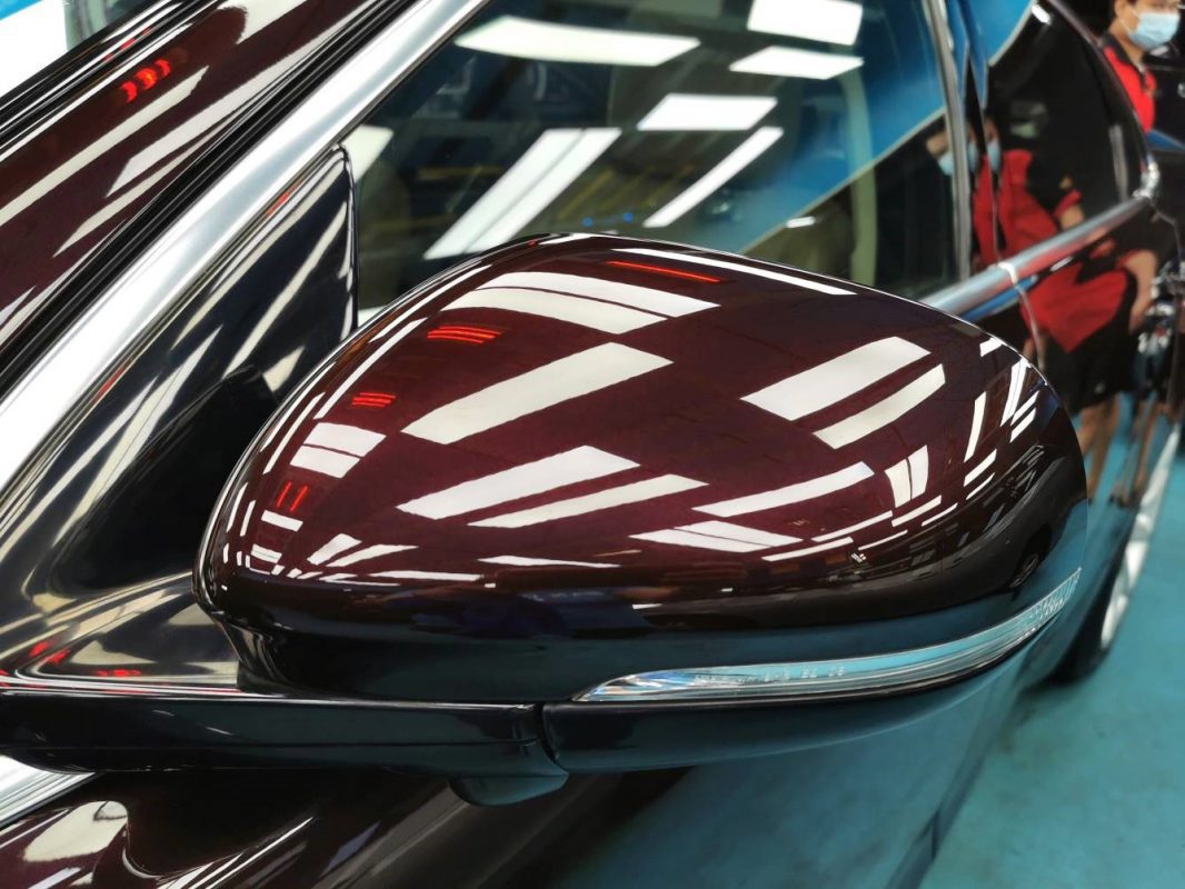 Rear quarter of the Jaguar XJL, sealed and glossy.