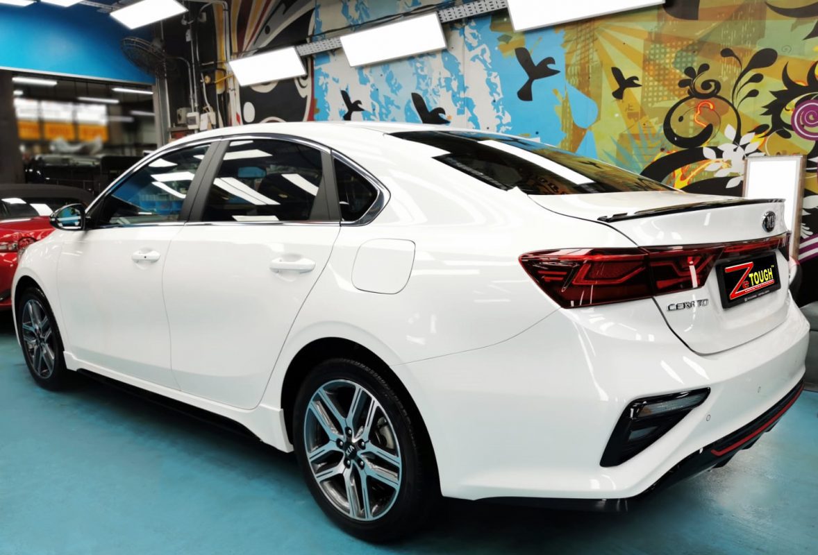 Rear quarter of the Kia Cerato, glossy and protected.