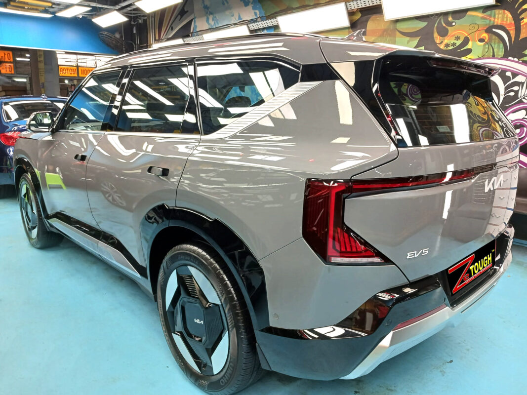 Rear quarter of the Kia EV5, glossy and protected.