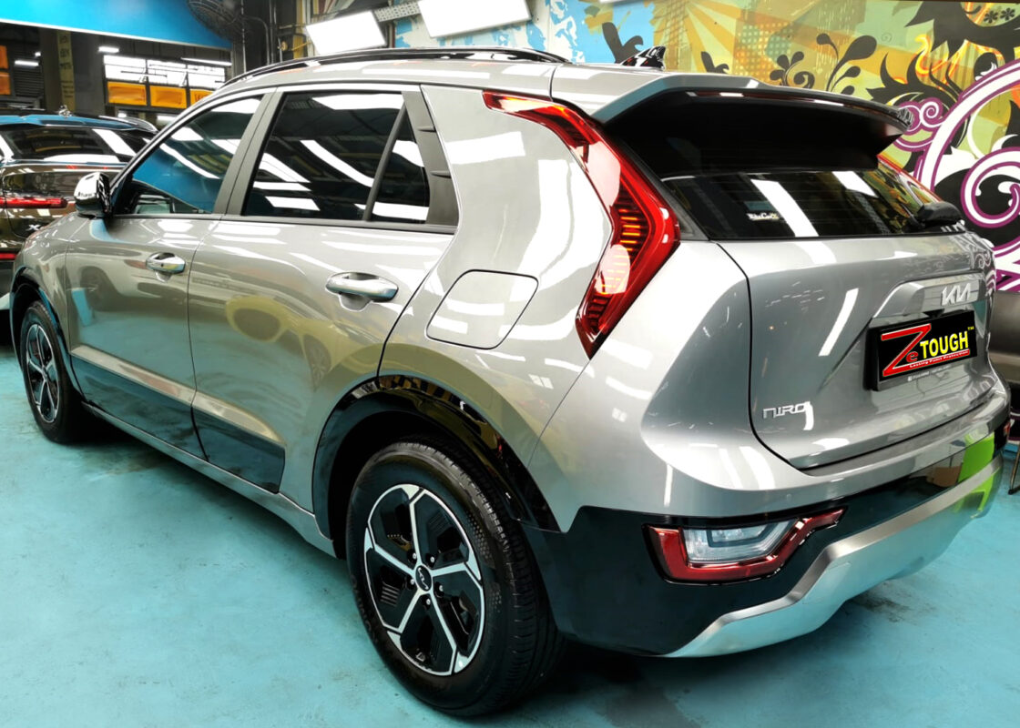 Rear quarter of the Kia Niro, glossy and protected.