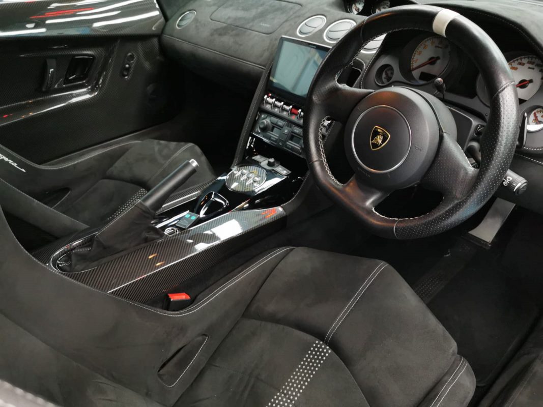 The Lamborghini Gallardo parked in the workshop, freshly coated.