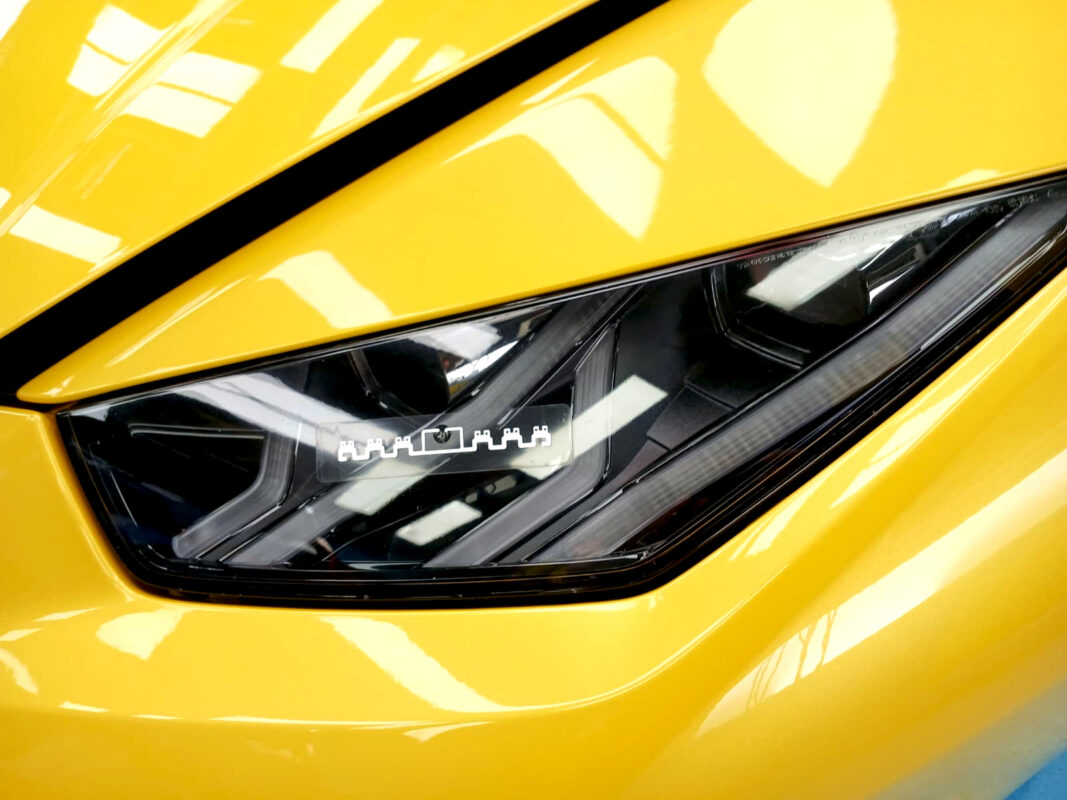 Glossy bodywork of the Lamborghini Huracan after coating.