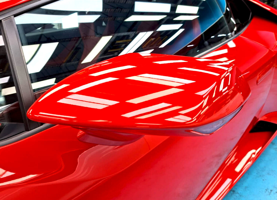 Detailed exterior of the Lamborghini Huracan.