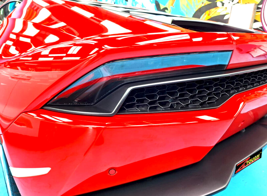 The finished Lamborghini Huracan, glossy and protected.