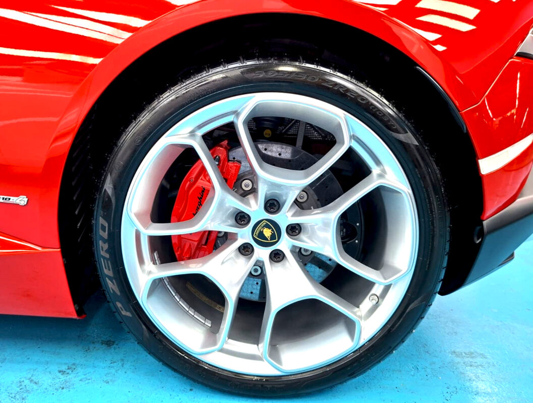 The Lamborghini Huracan with its fresh, coated finish.