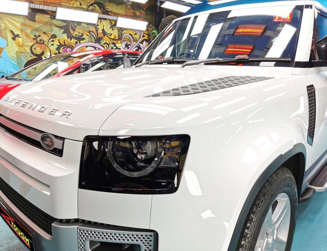 The Land Rover Defender from a side angle after the titanium coating.