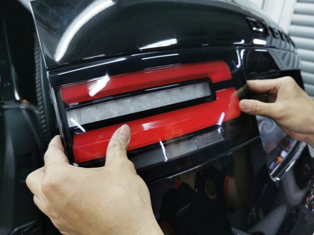 The Land Rover Discovery at the start of strip-down, panels exposed and ready for work.
