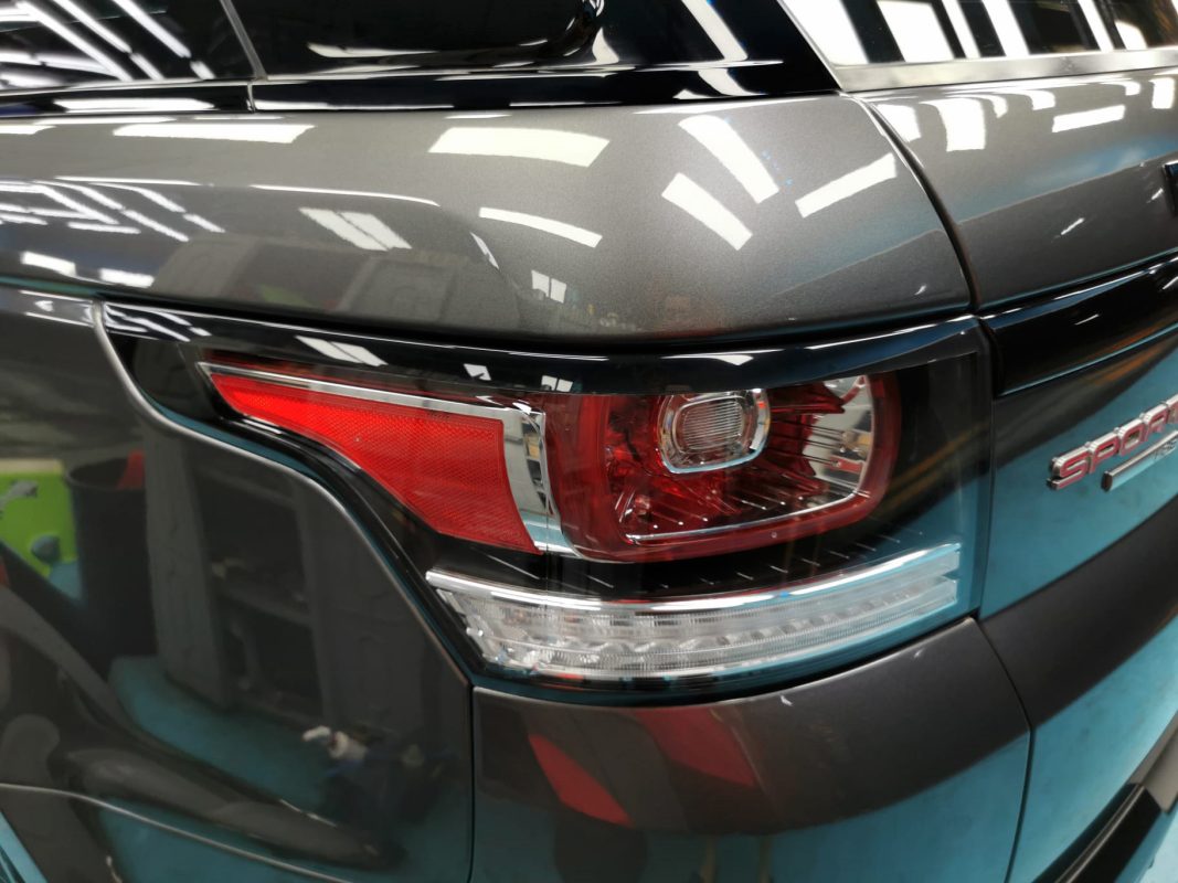 Rear quarter of the Range Rover, glossy and protected.