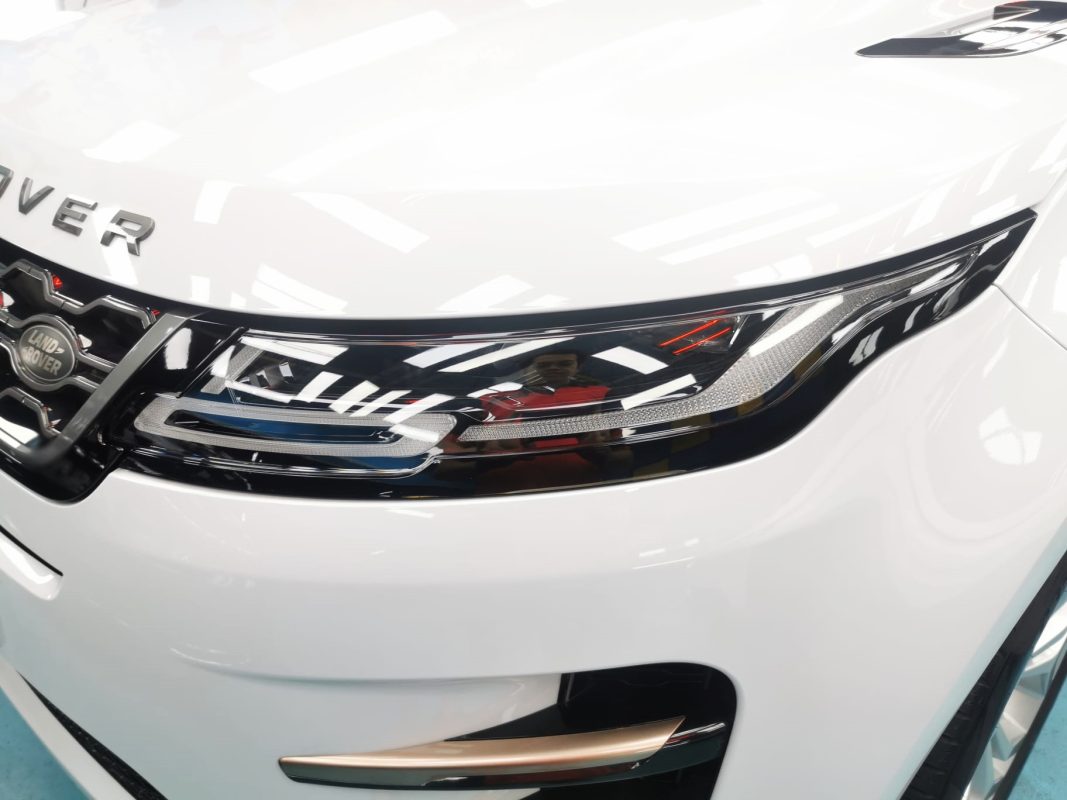 The Evoque's coated paintwork showing clean reflections.