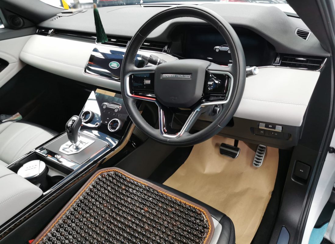 The Range Rover Evoque parked in the workshop, freshly coated.