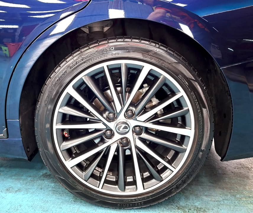 Multi-spoke alloy wheel under the dark blue wheel arch.