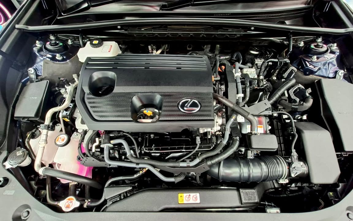 View of the engine bay with the bonnet open.