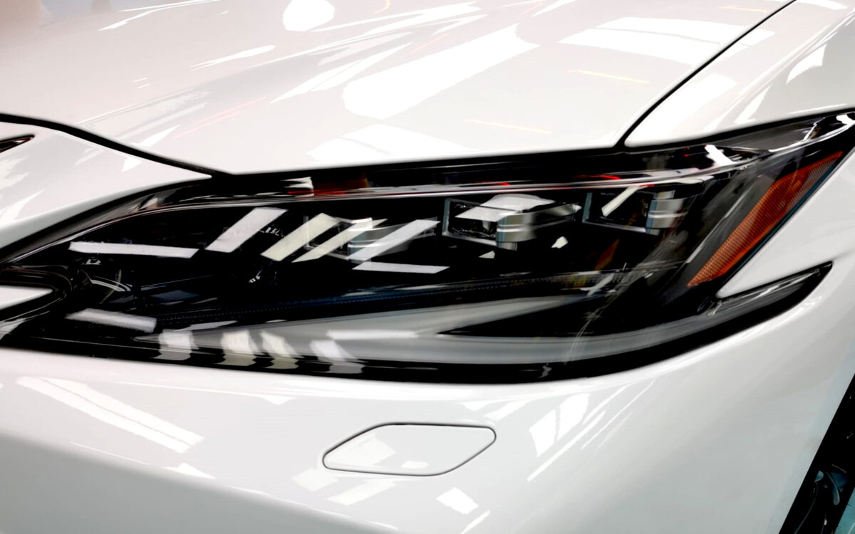 The ES F-Sport's coated paintwork showing clean reflections.