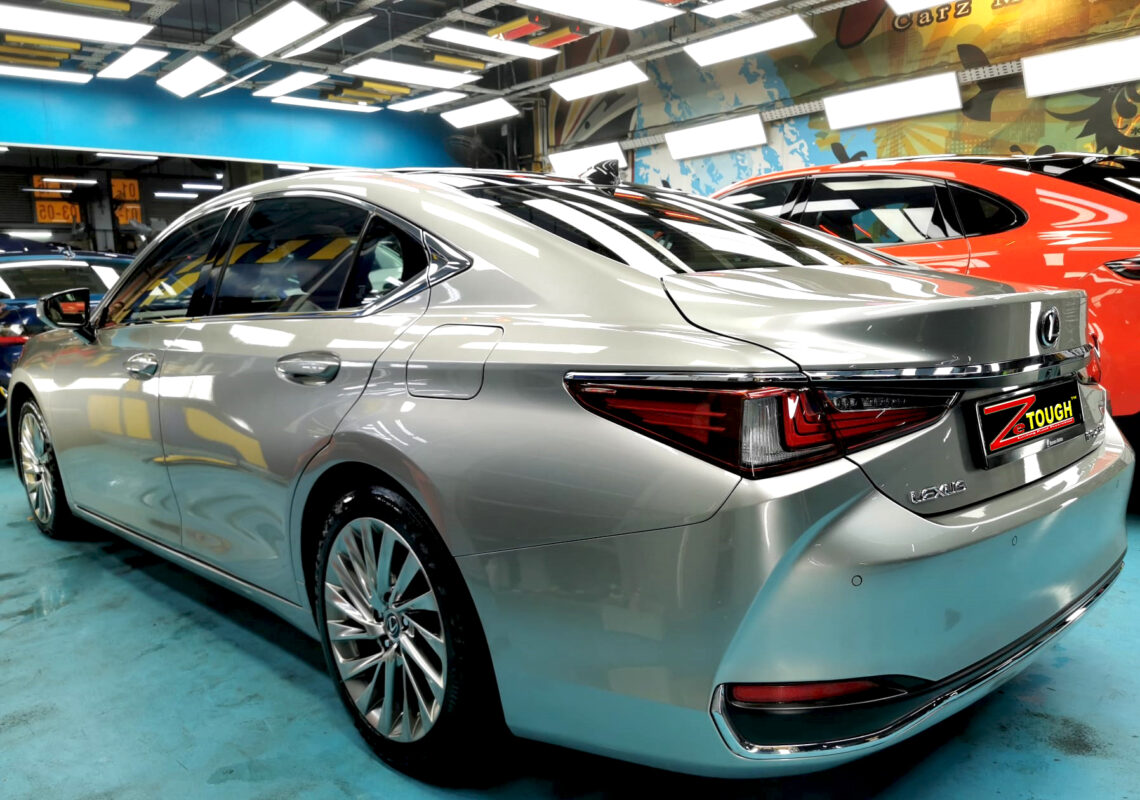 Rear quarter of the ES250, glossy and protected.