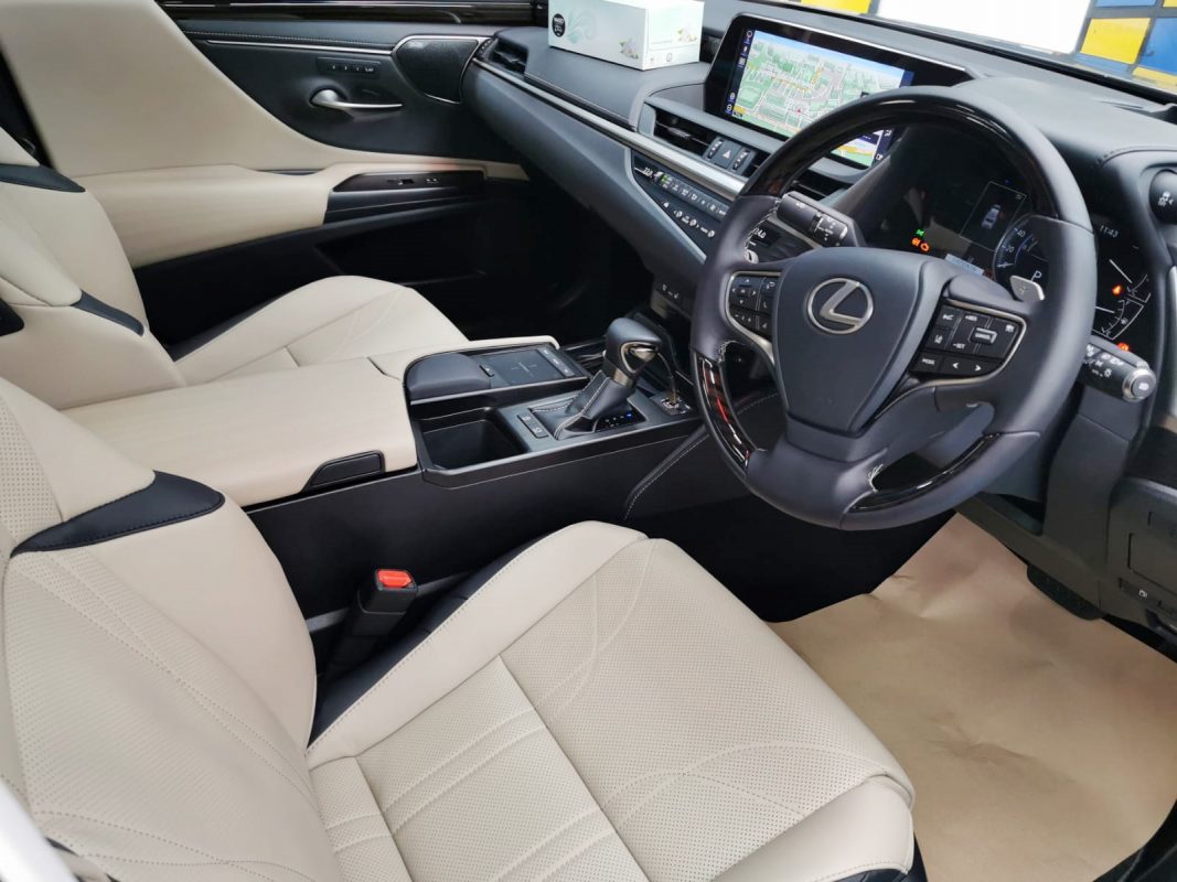 The Lexus ES250 parked in the workshop, freshly coated.