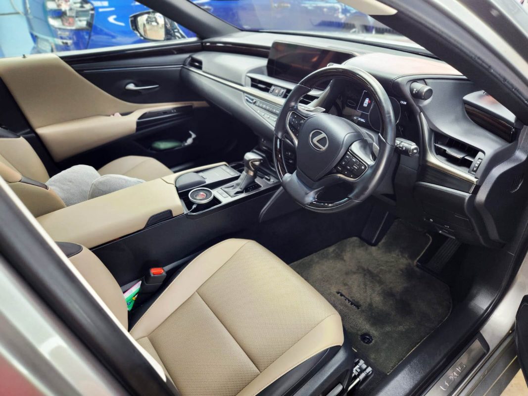 The Lexus ES250 parked in the workshop, freshly coated.
