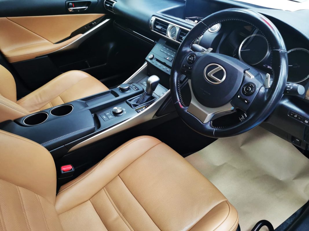 The Lexus IS200t parked in the workshop, freshly coated.