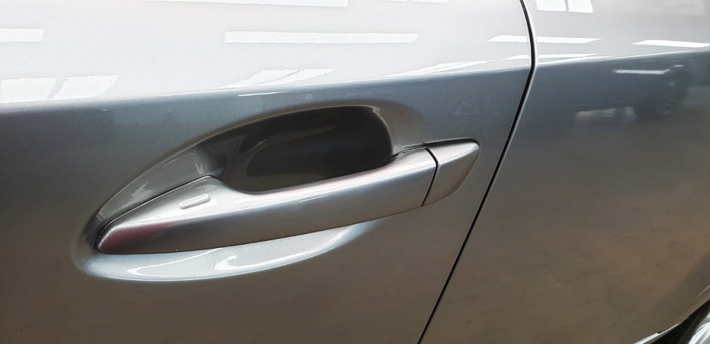 Front three-quarter view of the Lexus IS200t after coating.