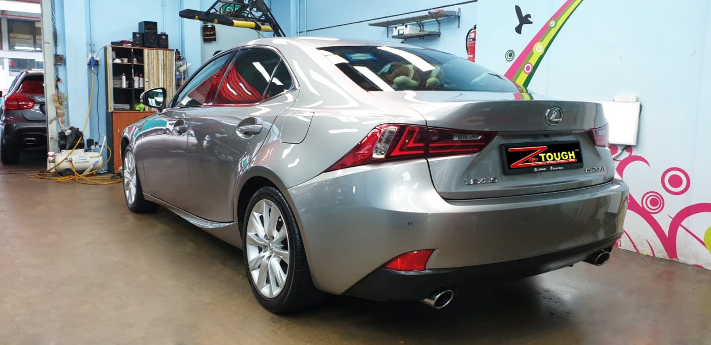 Rear quarter of the Lexus IS200t, glossy and protected.