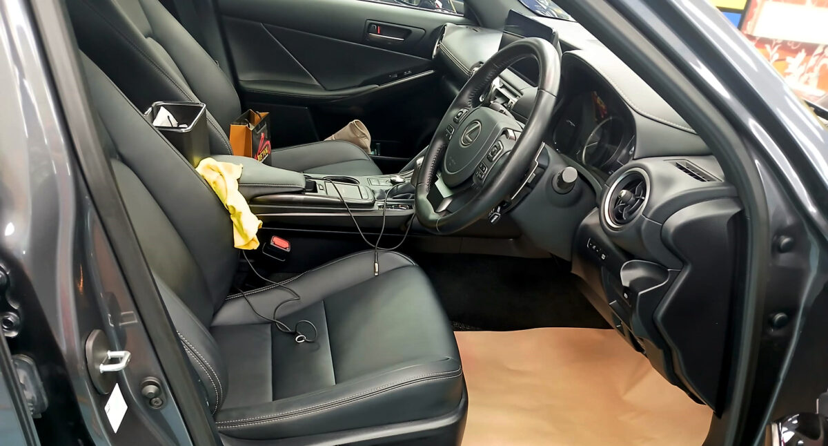The Lexus IS300h in the workshop, freshly coated.