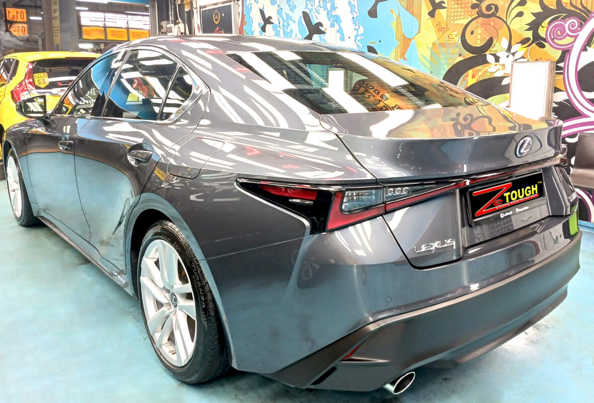 Front three-quarter view of the IS300h after coating.