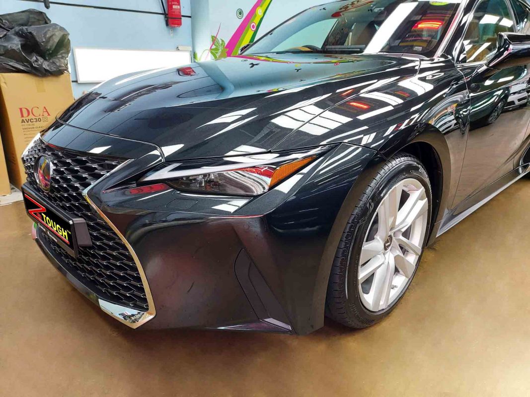 The Lexus IS300h from a side angle after the ceramic coating.