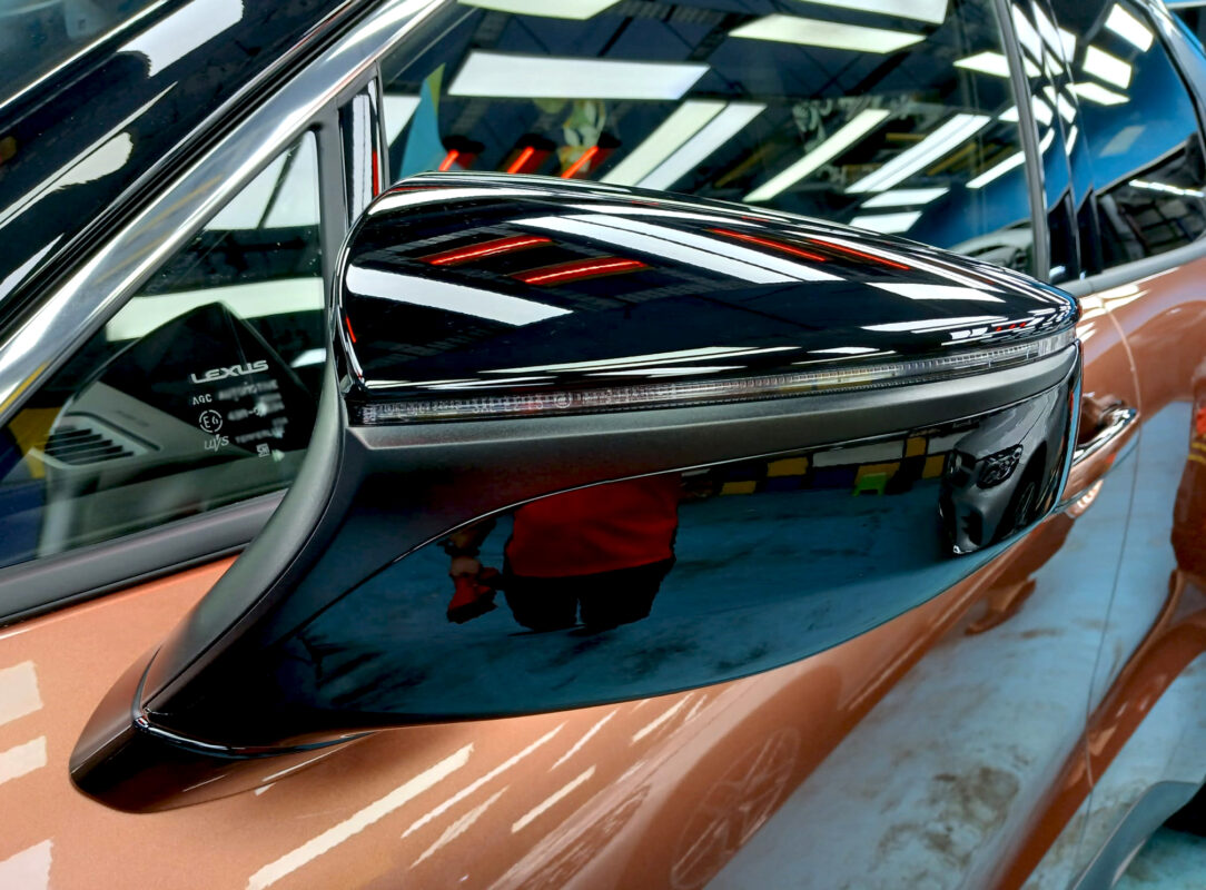 Side panel of the Lexus LBX with the ceramic finish locked in.