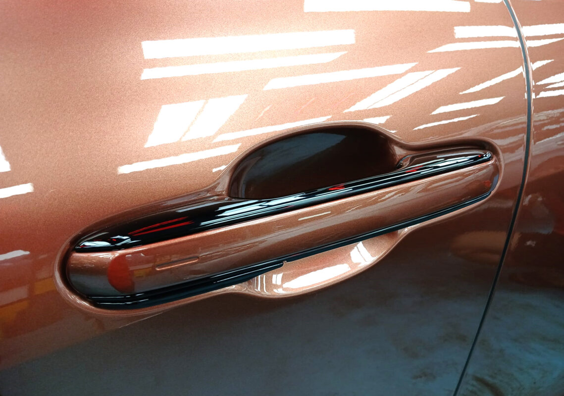 Front three-quarter view of the Lexus LBX after coating.