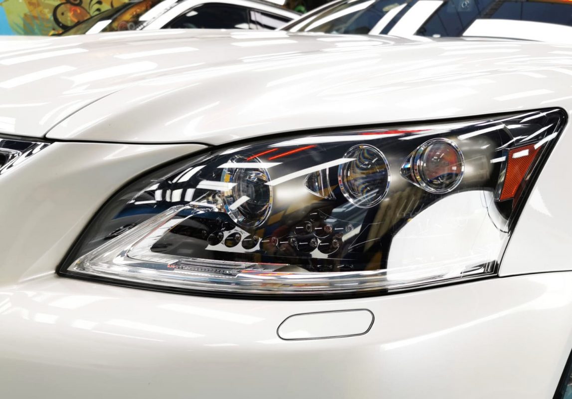 The LS460's coated paintwork showing clean reflections.