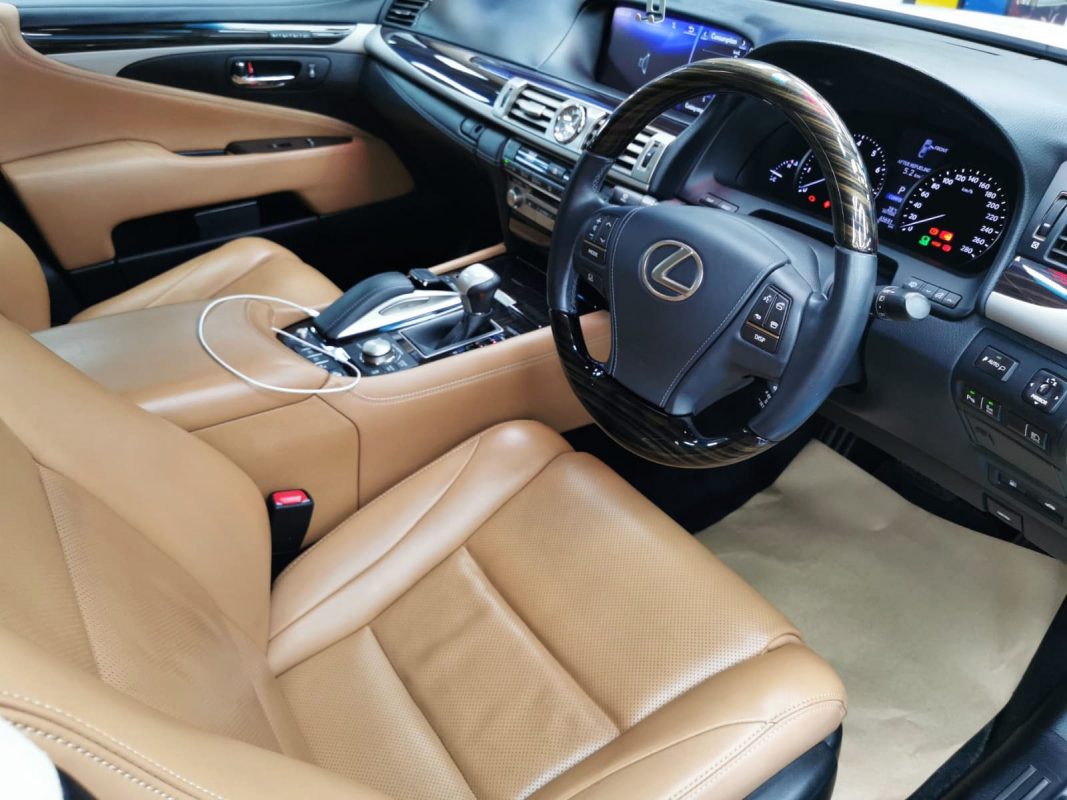 The Lexus LS460 parked in the workshop, freshly coated.