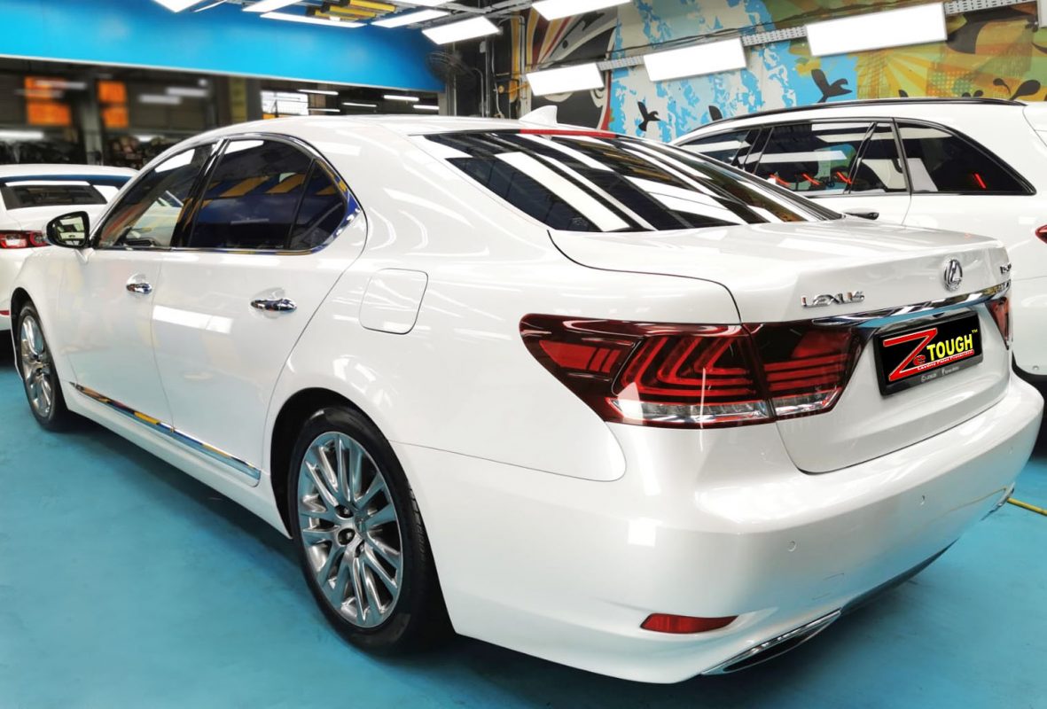 Rear quarter of the Lexus LS460, glossy and protected.