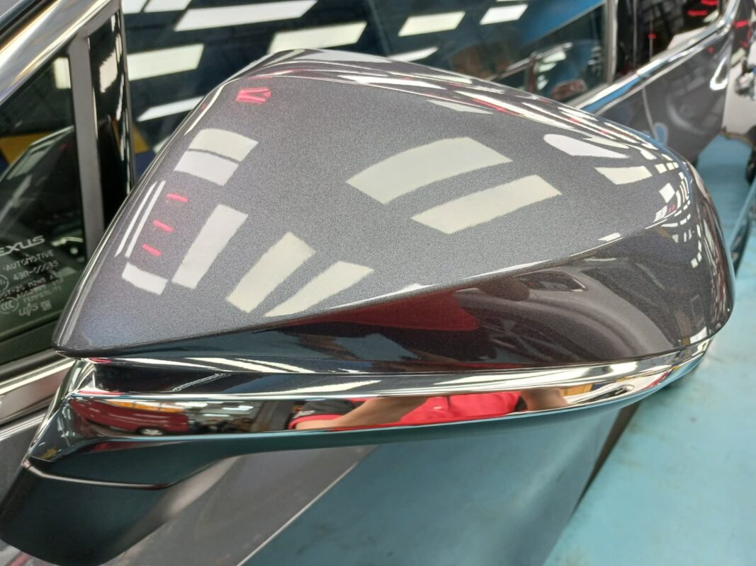 Side panel of the NX350h with the titanium finish locked in.