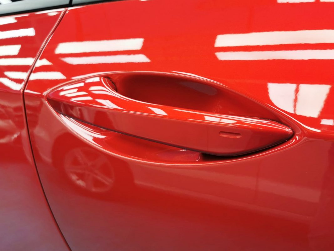 Front three-quarter view of the Lexus RC200T after coating.
